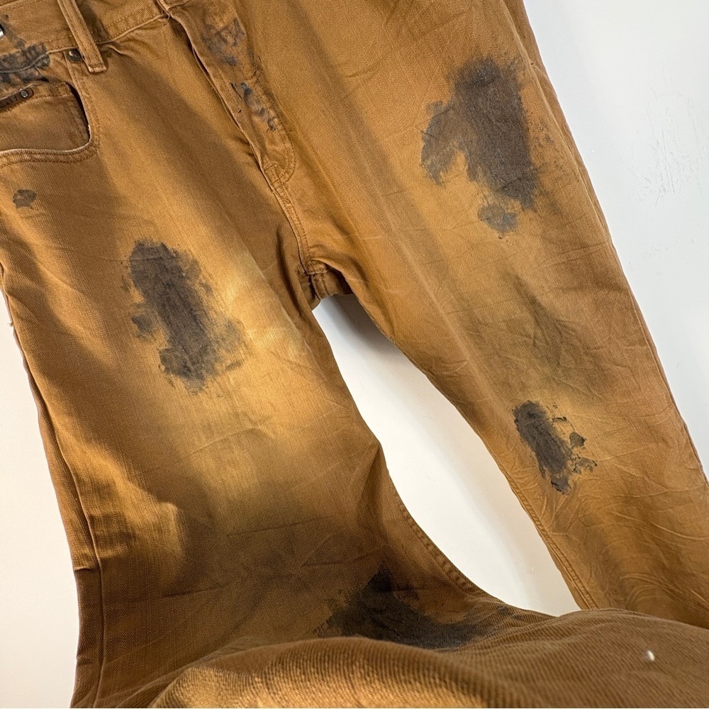 ❤️ Cult of Individuality Brown Jeans with Paint Splat Black Details 38 - Picture 3 of 12